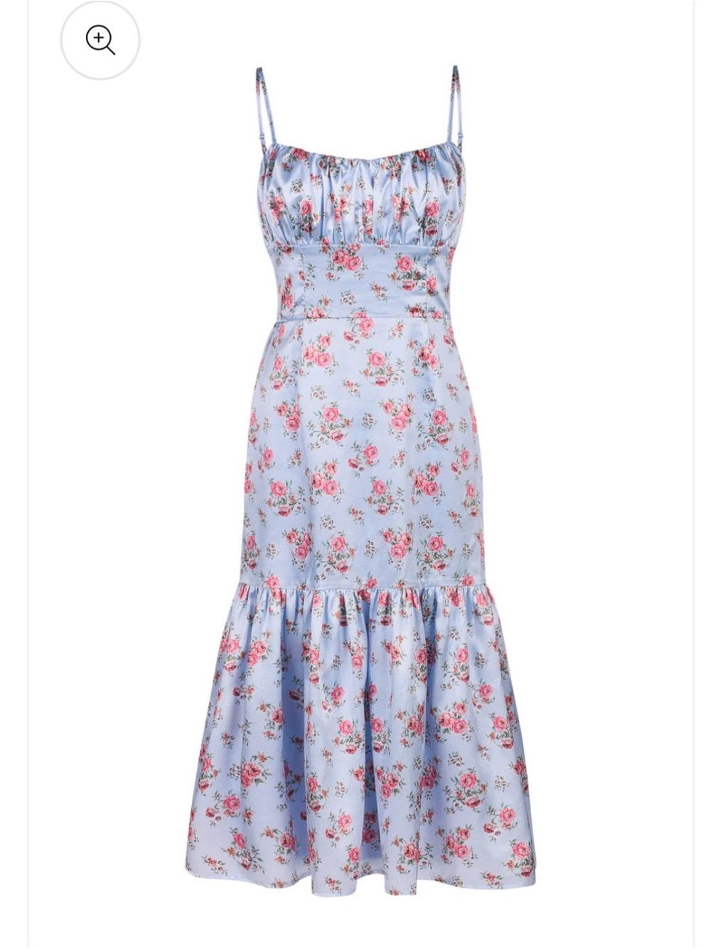 Rosetta Midi Dress - Rosetta Print Blue Floral Midi Dress with Pink Rose Print